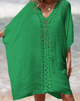 Sea Green Cutout V-Neck Three-Quarter Sleeve Cover Up Sentient Beauty Fashions Apparel & Accessories