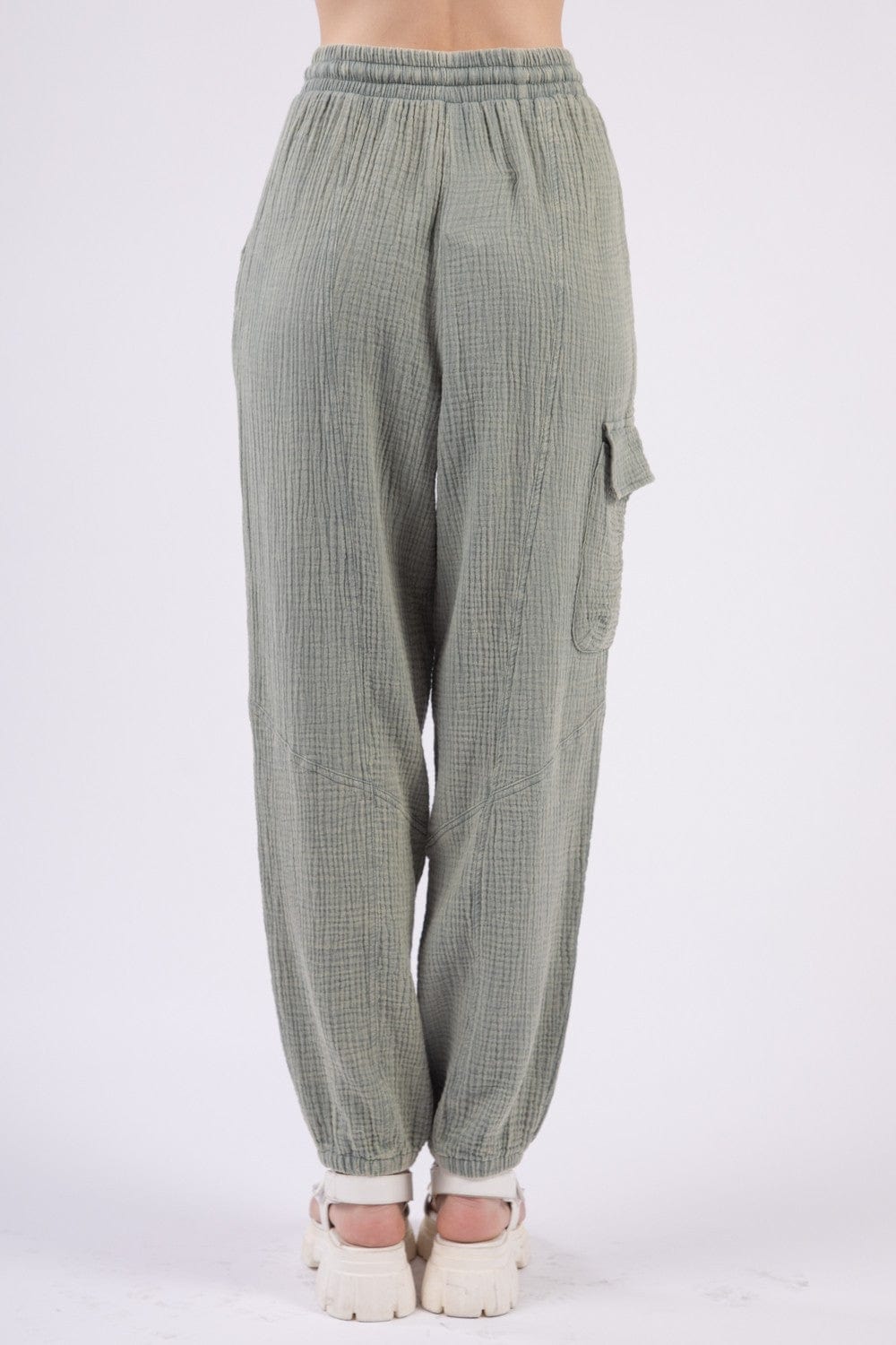 Lavender VERY J Washed Woven Crinkle Gauze Drawstring Pants