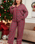 Plus Size Plaid Collared Neck Top and Pants Lounge Set