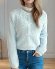 Cutout Knot Button Long Sleeve Cardigan