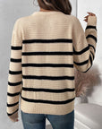 Perfee Striped Half Button Long Sleeve Sweater