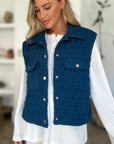 Double Take Full Size Pocketed Texture Snap Down Vest Coat