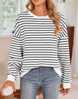 Lovelet Striped Round Neck Long Sleeve Sweatshirt