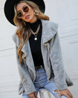 Shiny Fuzzy Collared Neck Button Down Jacket