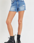 RISEN Full Size High Rise Distressed Raw Hem Denim Shorts