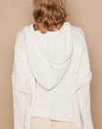 POL Rib Weave Sleeves Hooded Cable Knit Sweater