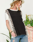 Dark Slate Gray Celeste Full Size Leopard Color Block T-Shirt