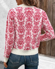 Perfee Flower Round Neck Long Sleeve Sweater