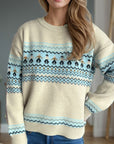 Contrast Round Neck Dropped Shoulder Sweater