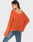 Perfee V-Neck Dropped Shoulder Long Sleeve Sweater