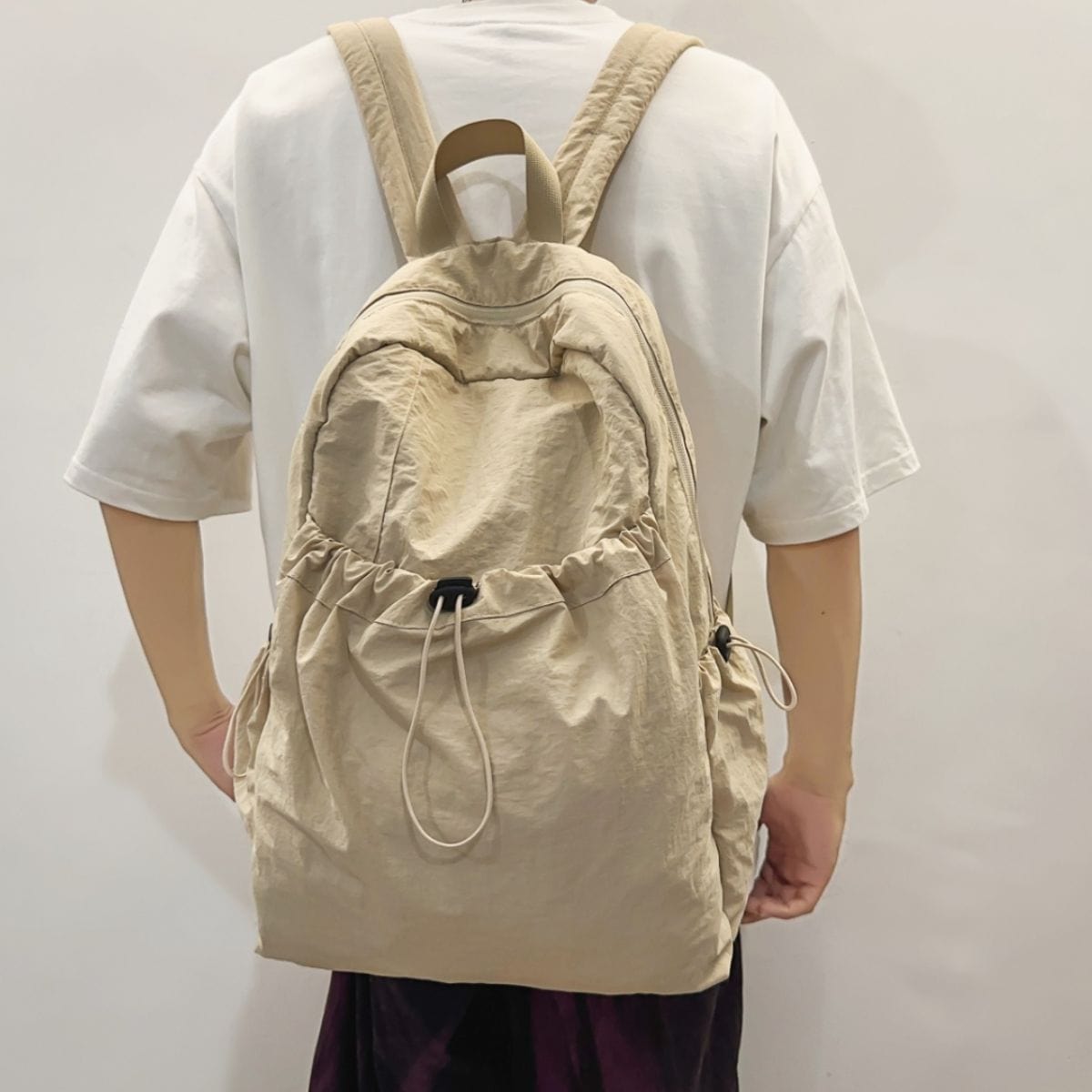 Gray Drawstring Nylon Backpack Bag