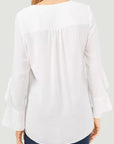 Beige V-Neck Flounce Sleeve Blouse Sentient Beauty Fashions