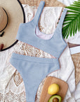 Gray Scoop Neck Wide Strap Two-Piece Swim Set Sentient Beauty Fashions Apparel & Accessories