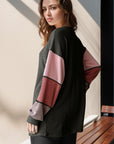 Double Take Full Size Color Block Round Neck Long Sleeve T-Shirt