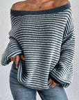 Striped Boat Neck Long Sleeve Sweater