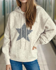 Drawstring Star Long Sleeve Hooded Sweater