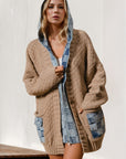 Double Take Full Size Hooded Denim Spliced Sweater Cardigan