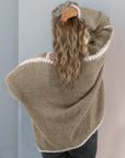 Double Take Contrast Open Front Dropped Shoulder Cardigan