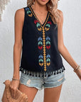 Gray Tassel Printed V-Neck Tank