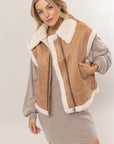 HYFVE Fur-Contrast Zip Up Suede Vest