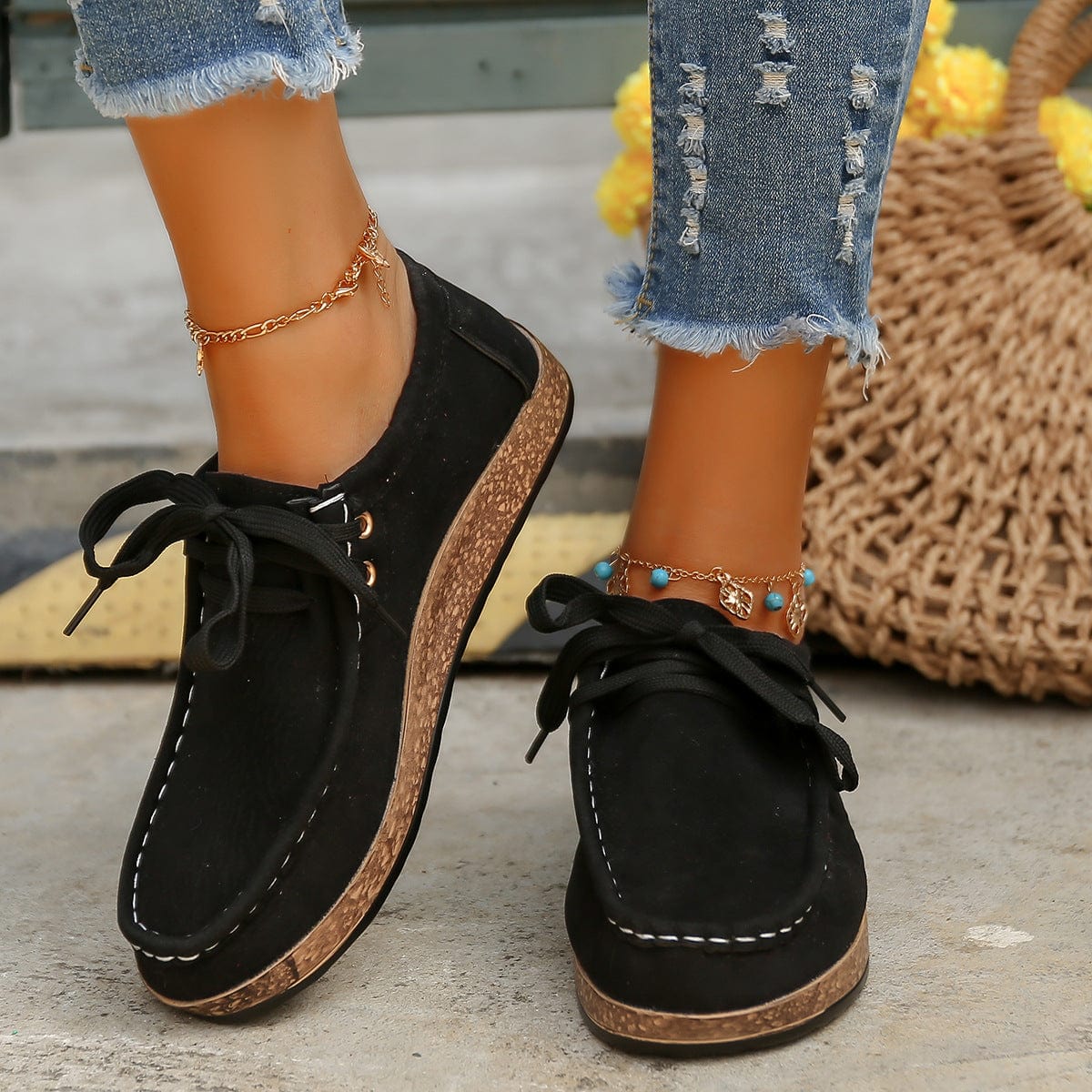 Rosy Brown Suede Lace-Up Flat Slip-Ons