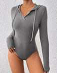 Perfee Drawstring Hooded Long Sleeve Bodysuit