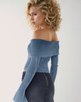 Double Take Ribbed Off-Shoulder Zip Up Long Sleeve Cardigan