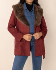 Fuzzy Collared Neck Tie Waist Jacket