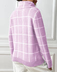 Light Gray Plaid Turtleneck Long Sleeve Sweater