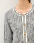 Be Cool Cable Knit Long Sleeve Contrast Edge Cardigan