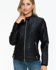 Snobbish Faux Leather Biker Jacket with Side Zip Pockets