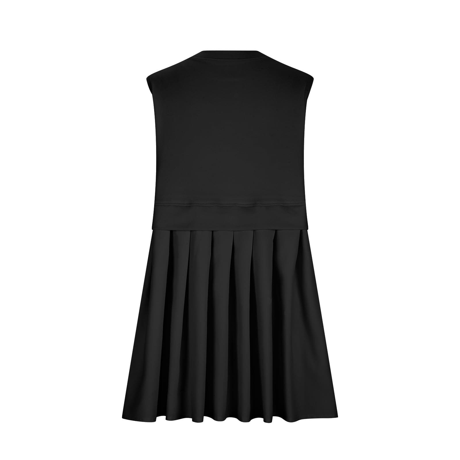 Black Pleated Round Neck Sleeveless Mini Dress