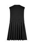 Black Pleated Round Neck Sleeveless Mini Dress