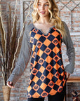 Rosy Brown Heimish Full Size Checkered Contrast Striped Long Sleeve T-Shirt