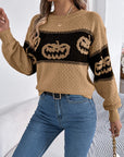 Pumpkin Round Neck Long Sleeve Sweater