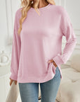 Lovelet Slit Round Neck Long Sleeve Sweatshirt