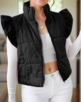 Pocketed Zip Up Cap Sleeve Jacket