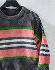 Contrast Stripes Round Neck Long Sleeve Sweater