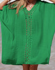 Sea Green Cutout V-Neck Three-Quarter Sleeve Cover Up Sentient Beauty Fashions Apparel & Accessories