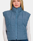 Zenana Zip Up Cropped Puffer Vest with Pockets