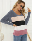 Shiny Color Block Long Sleeve Sweater