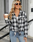 Plaid Collared Neck Long Sleeve Shirt