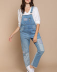 Rosy Brown POL Front Chest Zipper Slim Leg Denim Overalls