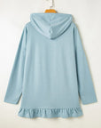 Drawstring Ruffled Dropped Shoulder Long Sleeve Hoodie