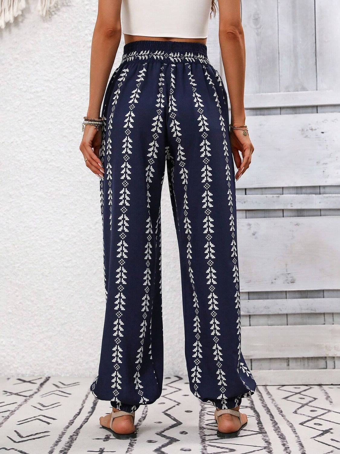 Dark Slate Gray Tied Printed High Waist Pants