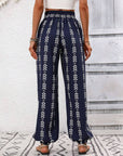 Dark Slate Gray Tied Printed High Waist Pants