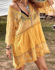 Dark Khaki Lace Detail Plunge Cover-Up Dress Sentient Beauty Fashions Apparel & Accessories