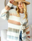 Haptics Full Size Button Down Stripe Soft Fuzzy Sweater Cardigan