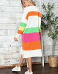 Color Block V-Neck Long Sleeve Sweater Dress