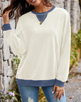 Lovelet Contrast Round Neck Long Sleeve Sweatshirt